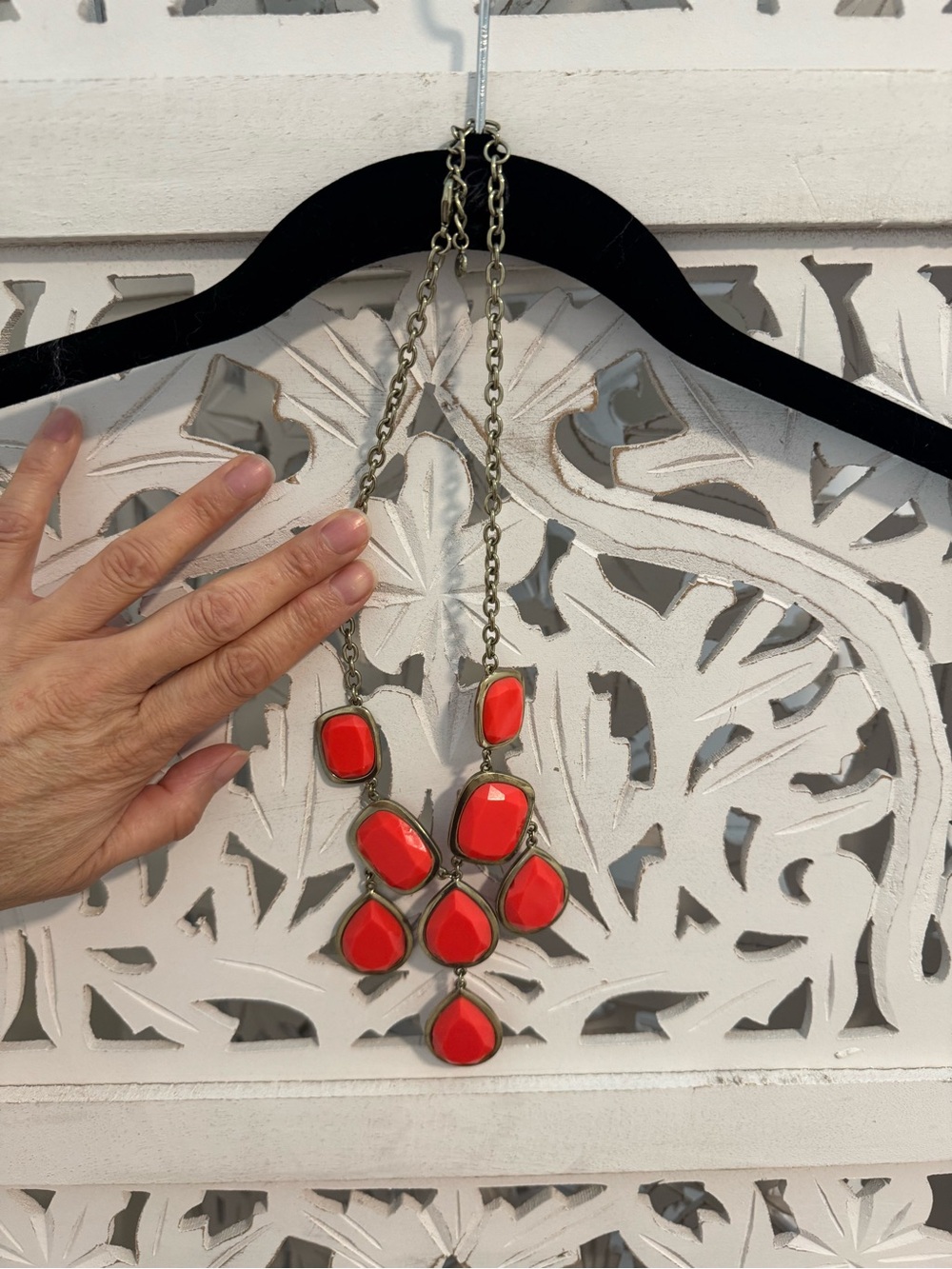 J. Crew Orange Coral Statement Teardrop Pendant Necklace